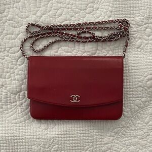 Chanel Red Caviar Leather Wallet on Chain (WOC) Flap Crossbody Bag